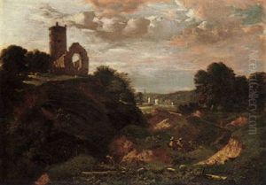 Landscape With Whitlingham Church And A Distant View Of Norwich Cathedral by John Joseph Cotman