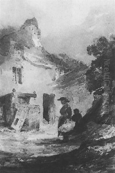 Figures Before A Cottage - view 1