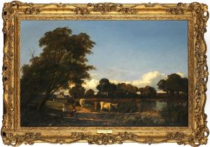 Figures And Cattle By A Pond, A Cottage Beyond Figures And Cattle By A Pond, A Cottage Beyond