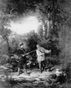 Chasseur Et Son Garde Dans La Foret Chasseur Et Son Garde Dans La Foret