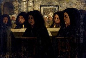 Bretonnes A L'eglise Ou Enterrement En Bretagne by Charles Cottet