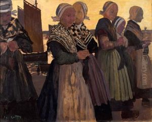 Bretonnes Au Bord De La Mer, Crepuscule: Les Tricoteuses Passent by Charles Cottet