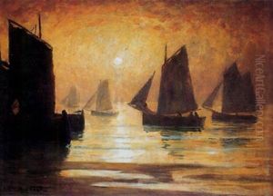 Barques De Peche Par Grand Calme Au Soleil Couchant