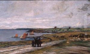 Marine En Bretagne - Les Voiles Rouges by Charles Cottet