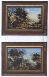 Weite Flusslandschaft Mit Architektur Und Staffagefiguren Weite Flusslandschaft Mit Architektur Und Staffagefiguren