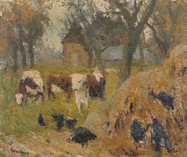 Dindons Et Vaches Devant La Ferme - view 1