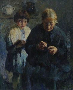 Fillette Et Grand-mere by Marcel Couchaux