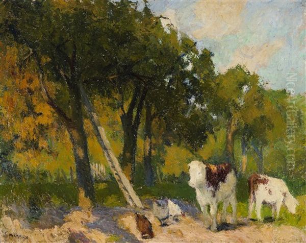 Poules Et Vaches Au Verger - view 1
