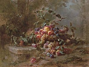 Still Life With Fruits On A Stone Ledge by Emile Gustave Couder