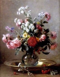 Sill Life With Flowers And Cherries