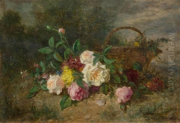 Still Life Of Roses With A Basket - view 1
