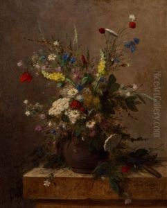 Still Life With Wild Flowers In An Earthenware Vase On A Plinth