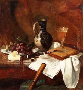 Stilleben Mit Trauben, Wein Und Rauchutensilien
