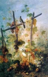 Panier De Fleurs Et Fruits Aux Pieds Des Vignes
