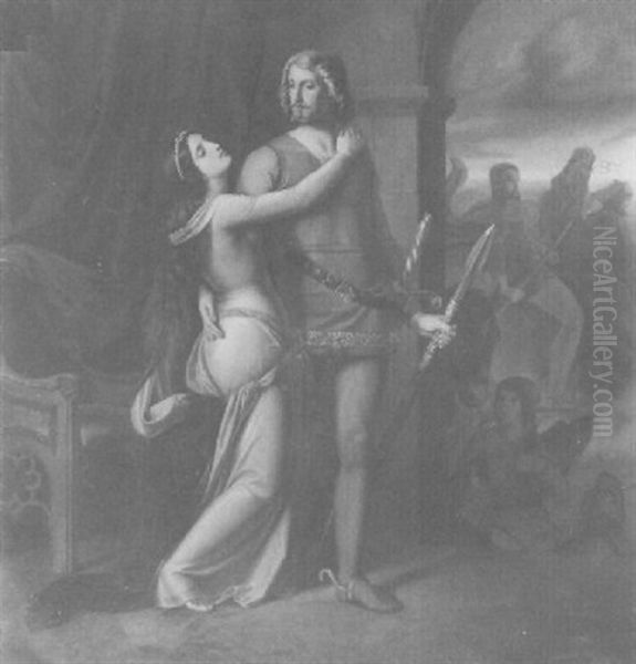 Siegfrieds Abschied Von Kriemhild, Im Hintergrund Hagen - view 1