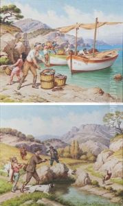 Dechargement De La Peche (+ La Chasse Au Lievre; Pair) by Jules Coulange-Lautrec