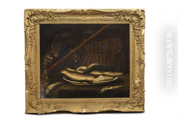 Still Life With Cat, Fish And Fishing Rod - view 1