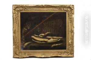 Still Life With Cat, Fish And Fishing Rod by Horatio Henry Couldery