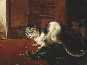 Eine Katze Beobachtet Neugierig Einen Kafer by Horatio Henry Couldery