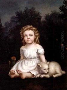Portrait Of A Little Girl With A Parrot And Cat