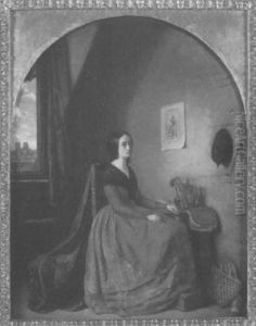 Junge Frau In Einer Dachkammer Mit Blick Auf Die Dacher Von Paris by Louis Coulon