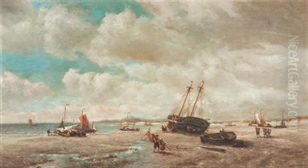 Beach Scene With Boats - view 1