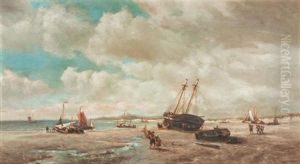 Beach Scene With Boats by William Coulter