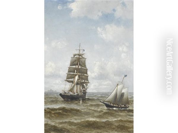 A Merchant Brig Hove To, Awaiting Pilot Boat No. 10 - view 1