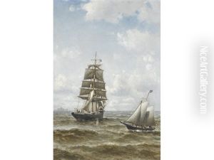 A Merchant Brig Hove To, Awaiting Pilot Boat No. 10 by William Coulter