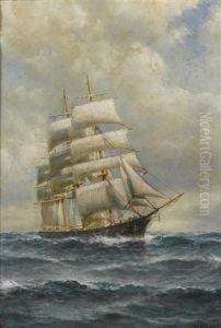 Three-masted Ship On Open Seas by William Coulter