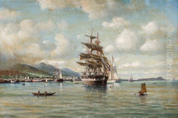 Clipper Ship In Oahu With Diamond Head In The Distance - view 1