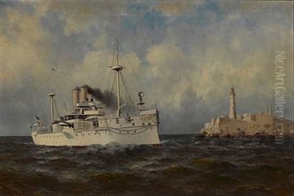 A Frigate Of The Great White Fleet Passing Alcatraz - view 1