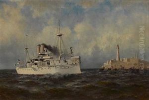 A Frigate Of The Great White Fleet Passing Alcatraz