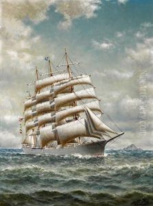 The Four-masted Bark Edward Sewall With The Golden Gate And Farallon Islands In The Distance