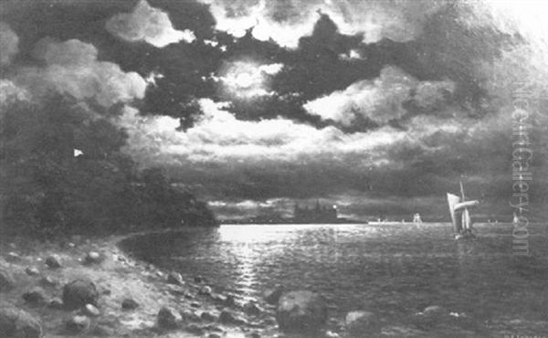 Shipping Near Shore On A Moonlit Night - view 1