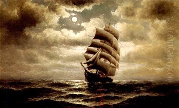 Clipper Ship Under Moonlit Skies - view 1