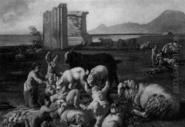 Putti And Sheep In A Roman Landscape - view 1
