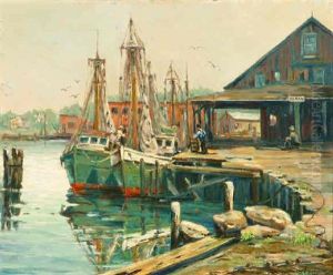 Fishing Boats In Harbor - Rockport Area (?) by William Couper