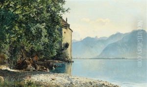 Castle Chillon By Lake Geneva by Janus Andreas Bartholin La Cour