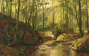 The Stream At Moesgaard Forest by Janus Andreas Bartholin La Cour