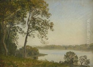 Blick Auf Eine Seenlandschaft Im Herbst by Janus Andreas Bartholin La Cour