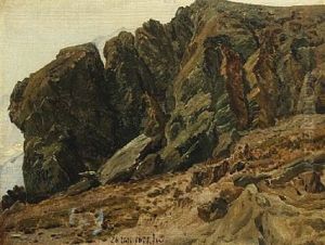 A Rocky Landscape From Rosenlaui In Switzerland by Janus Andreas Bartholin La Cour