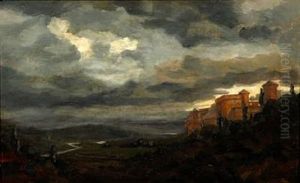 An Italian Landscape In Evening Light by Janus Andreas Bartholin La Cour