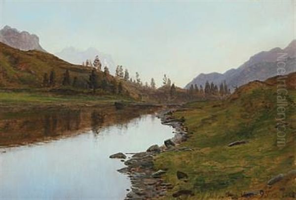Landscape From Schweiz With Lake, In The Background Mountains - view 1