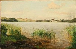 Fjord Scene With A Whitewashed Church In The Background by Janus Andreas Bartholin La Cour