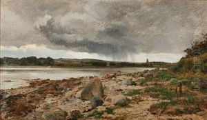 Ved Stranden - Optraekkende Uveir I August (stormy Weather In August At Kalo Vig, Denmark) by Janus Andreas Bartholin La Cour