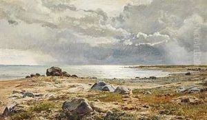 Strandparti Fra Helgenaes Med Gra Skyer Over Havet Strandparti Fra Helgenaes Med Gra Skyer Over Havet