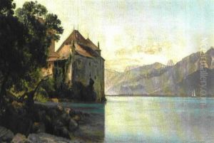Parti Fra Genfersoen Med Chateau Chillon by Janus Andreas Bartholin La Cour