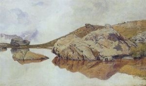 Bjergso Med Klipper by Janus Andreas Bartholin La Cour