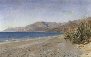 Kystparti, I Forgrunden Agaver, Bordighera by Janus Andreas Bartholin La Cour
